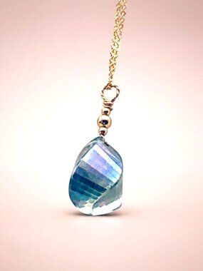 Handmade Crystal Quartz Pendant (Lab) with Iridescent Shimmer